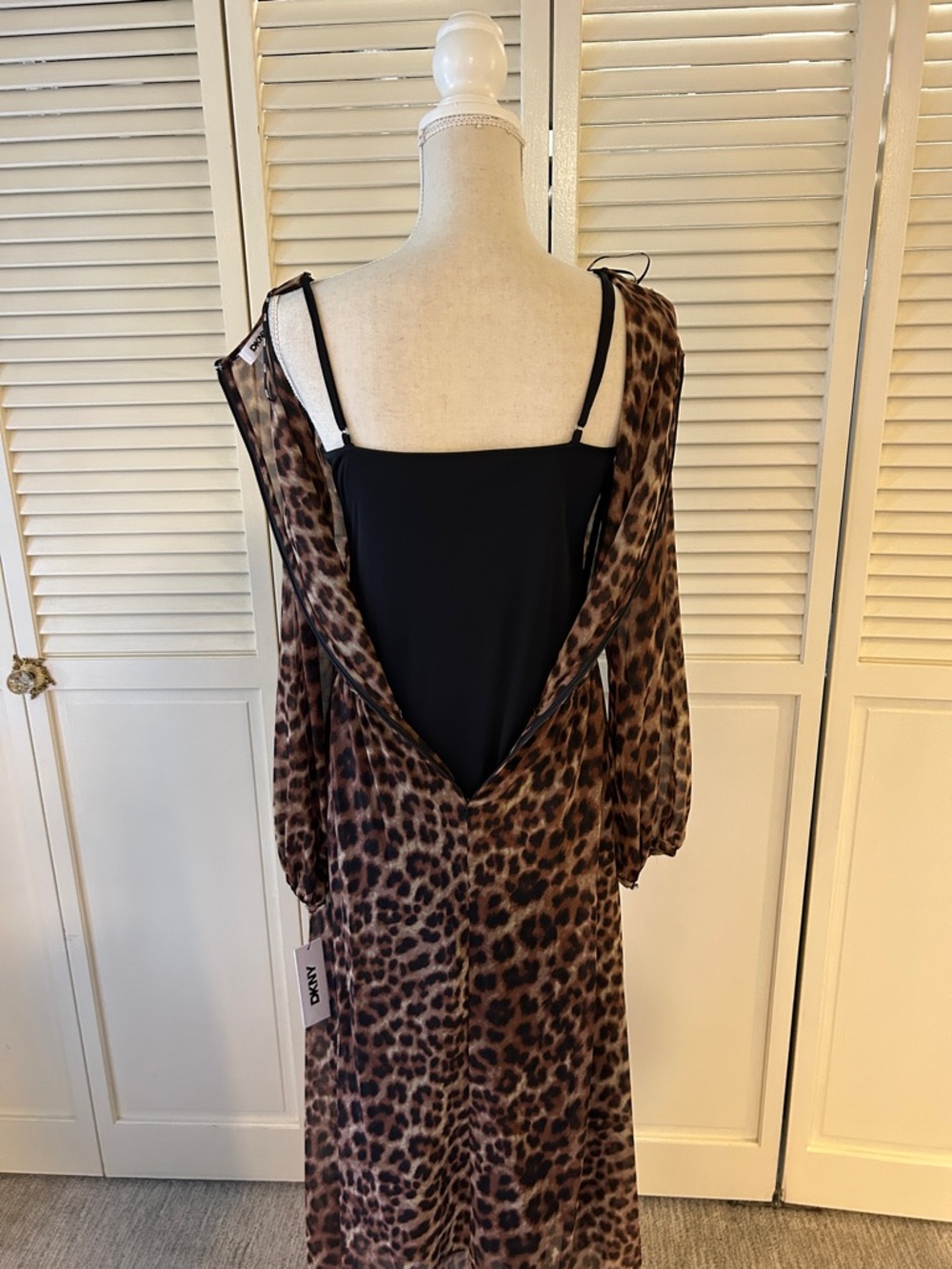 NWT DKNY Brown Leopard-Print Long Sleeve  Midi Dress - Picture 8 of 11